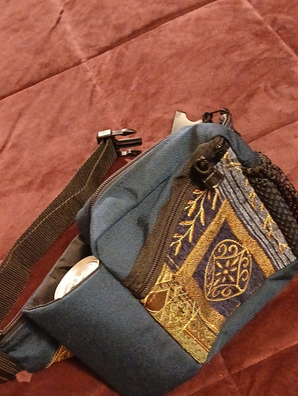 Embroidered Blue Waist Bag - Stylish Everyday MKI Fannypack